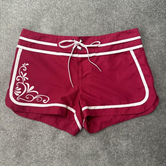 Athleta Board Shorts Womens 6 Pink White Piping Swim Drawstring Back Pocket - Picture 1 of 7